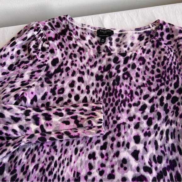 Talbot's Animal Leopard Print Merino Wool Puff Sleeves Knit Sweater - Picture 6 of 13